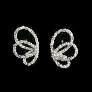 CZ Swirl Stud Earrings 14K White Gold Overlay